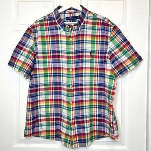 Ralph Lauren Indian Madras Plaid Button Down Short Sleeve Shirt  XL